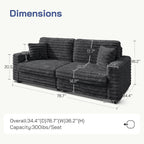 78.7" Corduroy Love Seat Sofa, Cloud Deep Seat Couch with Legs 2 Pillows, Fluff Corduroy Loveseat for Small Space, Living Rooms and Apartment, Dark Grey