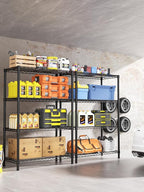 4 Tier Adjustable Storage Shelves,Heavy Duty Metal Utility Shelf 1400LBS Capacity Wire Shelving Unit Organizer Rack for Kitchen Office Pantry Room 18" D x 46" W x 59" H Black