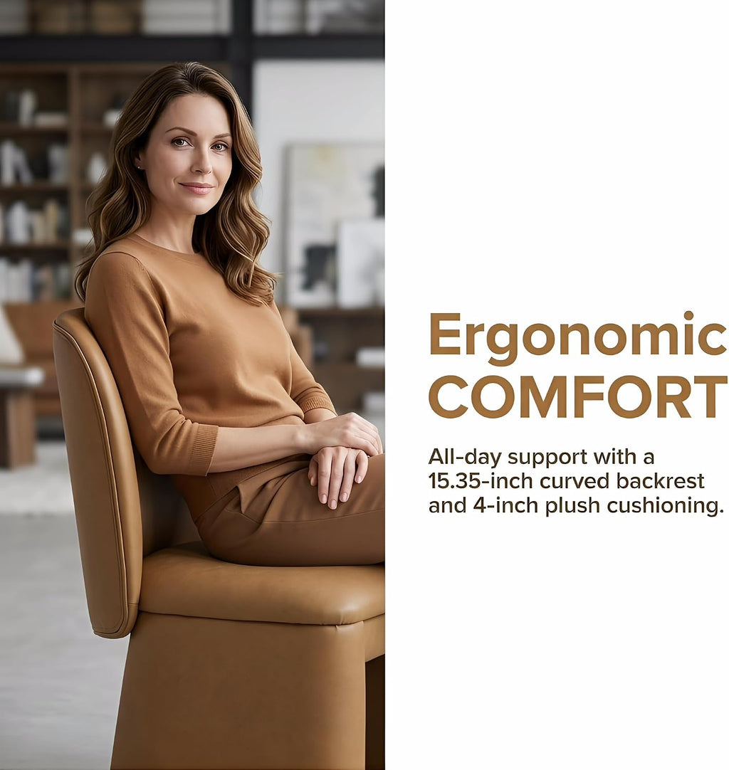 Hyfirm Modern Upholstered Dining Chairs Set of 4, Faux Leather Accent Side Dining Chairs Armless Kitchen Chairs with Curved Back Parsons Chairs for Kitchen Dining Room Living Room, Brown
