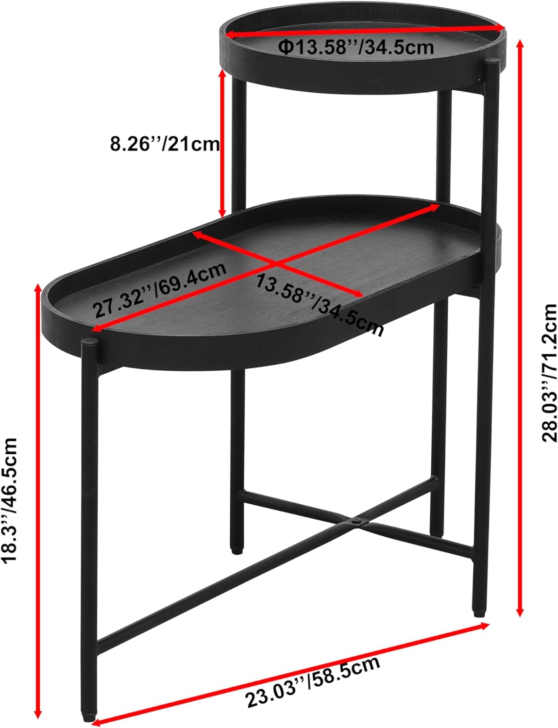 2-Tier Side Table, Metal & Wood Construction with Storage Shelf - Modern End Table for Living Room, Bedroom & Entryway,Black