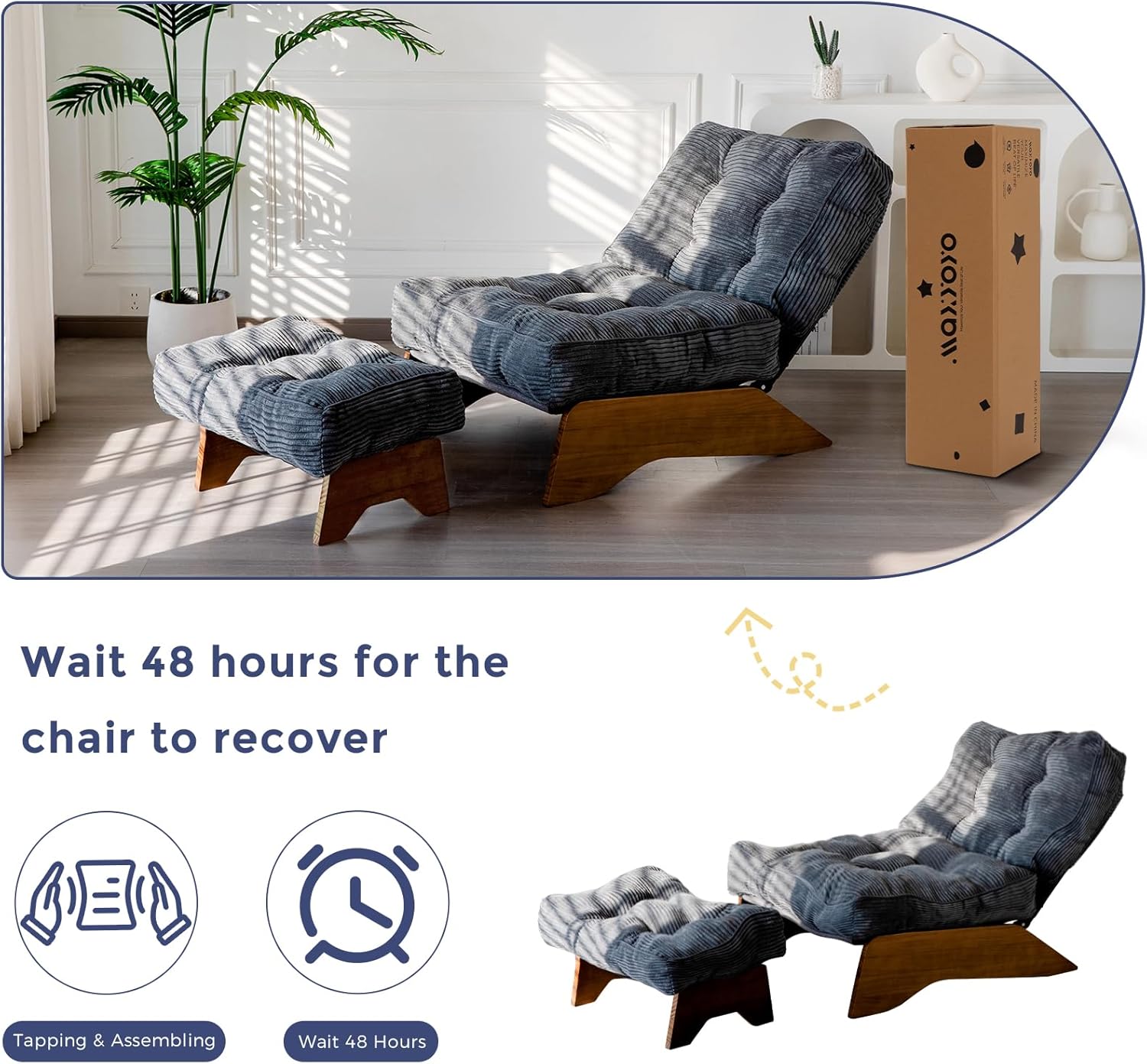 MAXYOYO Accent Chair with Ottoman, Lounge Chair with Adjustable Backrest | Tufted Living Room Chair Upholstered Lounge Chair with Footrest Set, Modern Chair for Reading Room, Dark Grey