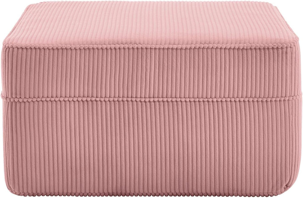Corduroy Ottoman 30.3 Inch - No Assembly Needed Foot Rest Stool, Plush Sag-Free Cloud Ottoman for Living/Bedroom (Pink)