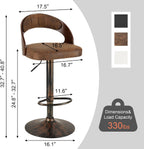 VECELO Bar Stool Set of 2,Kitchen Island Stools with Bentwood Back,Arm&Footrest,360°Swivel Counter Height Stools,PU Leather Cushion Seat Adjustable Height for Club Pub&Kitchen,Dark Brown