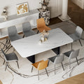 Modern White Dining Table for 6 to 8 People, 70.9" High Hardness Sintered Stone Table for Dining Room and Easy Maintenance - Half-Round Stainless Steel Base(Table Only)