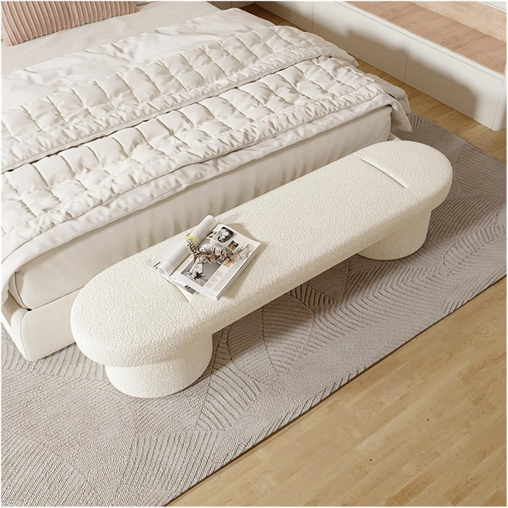 Modern Lamb's Wool Upholstered Bedroom Benches, Modern Tufted Ottoman Stool for Doorway, Living Room, Lock Entryway(White,120 * 40 * 45cm)