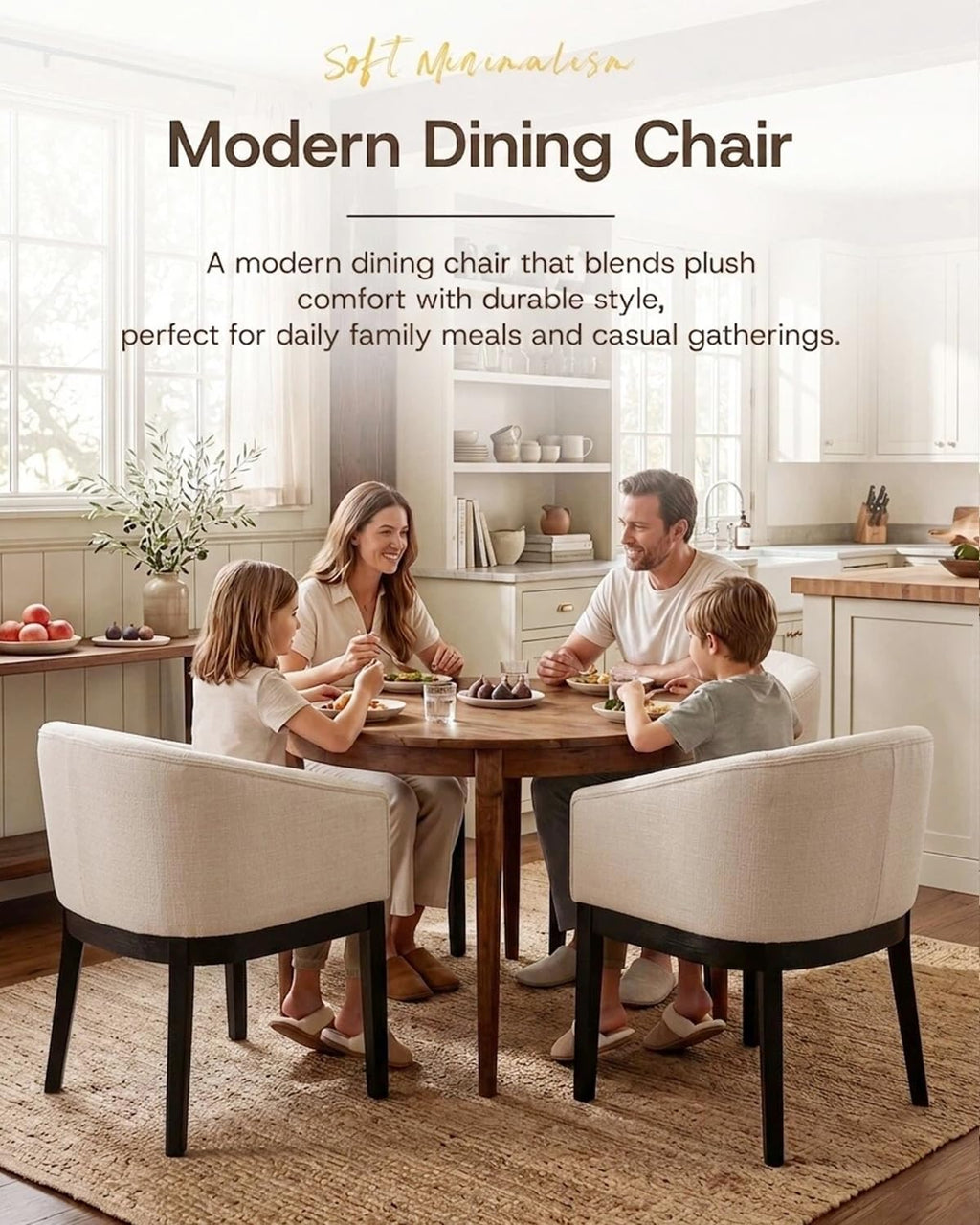 HNY Barrel Dining Chairs Set of 8, Mid Century Modern Upholstered Dining Chairs with Arms, Linen Kitchen & Dining Room Chairs, Solid Wood Frame Accent Chairs for Kitchen, Apartment, Cream
