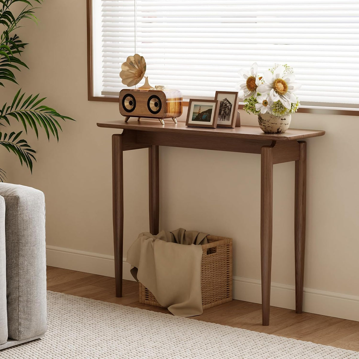 AQIMUELE Wood Console Table Walnut Entryway Table, Thin Console Table, Sofa Tables for Living Room (39.4'')