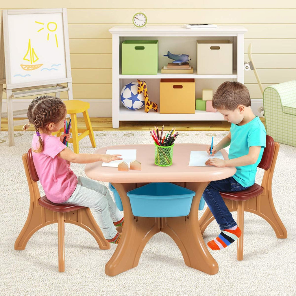 GLACER Toddler Table and Chair Set - 3 Pieces Children Activity Table w/4 Storage Bins, Kids Play Table, Kids Table and Chairs for Reading, Drawing, Playroom, Snack Time