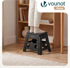 VOUNOT® Folding Step Stool, Portable Stepping Stool with Carrying Handle, Anti-Slip Folding Stool for Bathroom, Garden, Camping, Home, 37 x 30 x 32.5 cm, Black