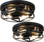 13 Inch Close to Ceiling Light Fixtures, 2 Pack Farmhouse Flush Mount Ceiling Light 4-Lights, Black Metal Cage Semi Flush Mount Ceiling Light for House Hallway Kitchen Bedroom