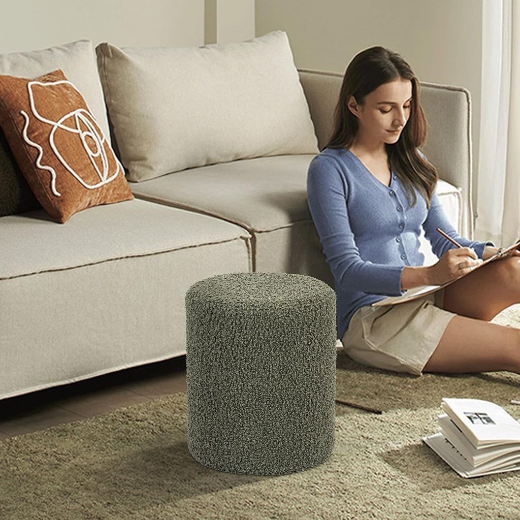 O2B Modern Round Ottoman with Soft Padded Seat – Multifunctional Vanity Chair, Upholstered Footrest Stool for Living Room and Bedroom