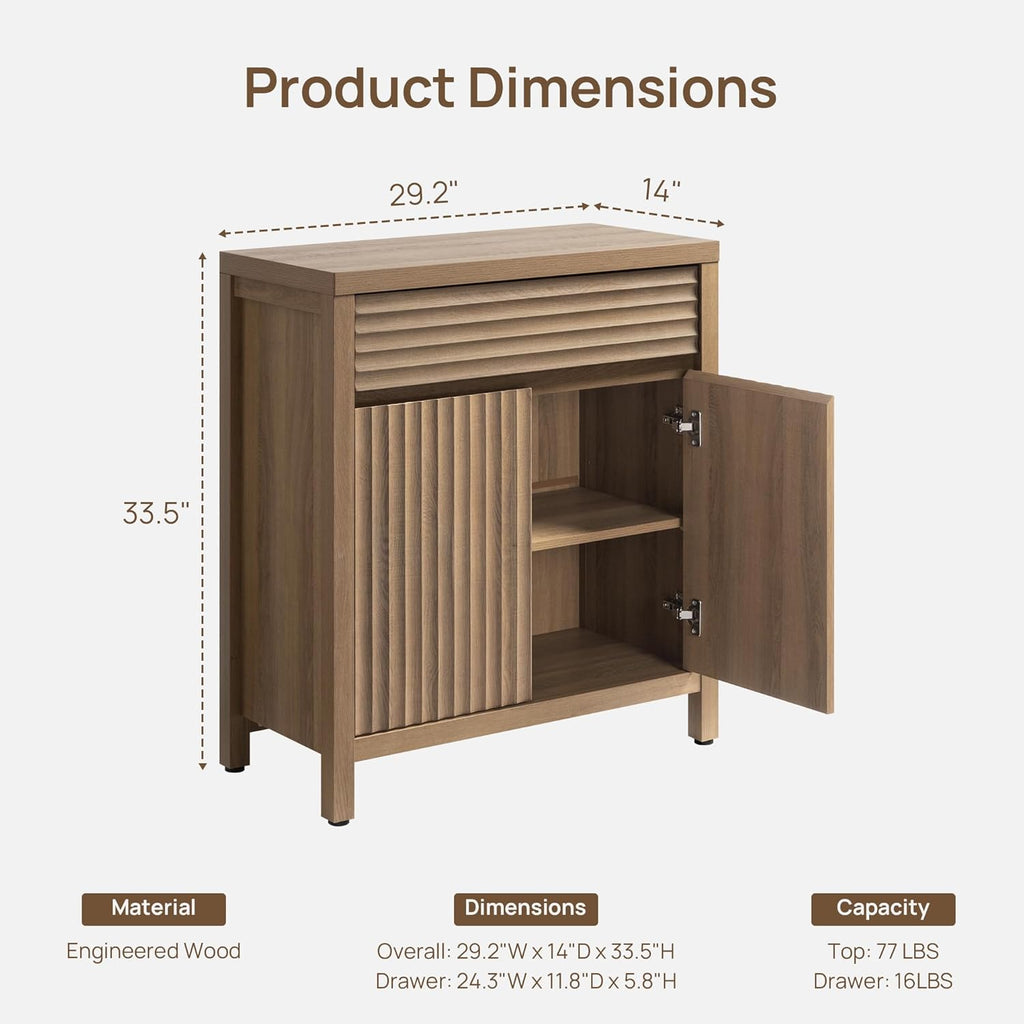 SICOTAS 87" Extra Large Buffet Cabinet with Storage, Modern Fluted Sideboard Cabinet with Drawers & Adjustable Shelves, Premium Credenza for Large Spaces, Reclaimed Caramel Oak, 3 PCS
