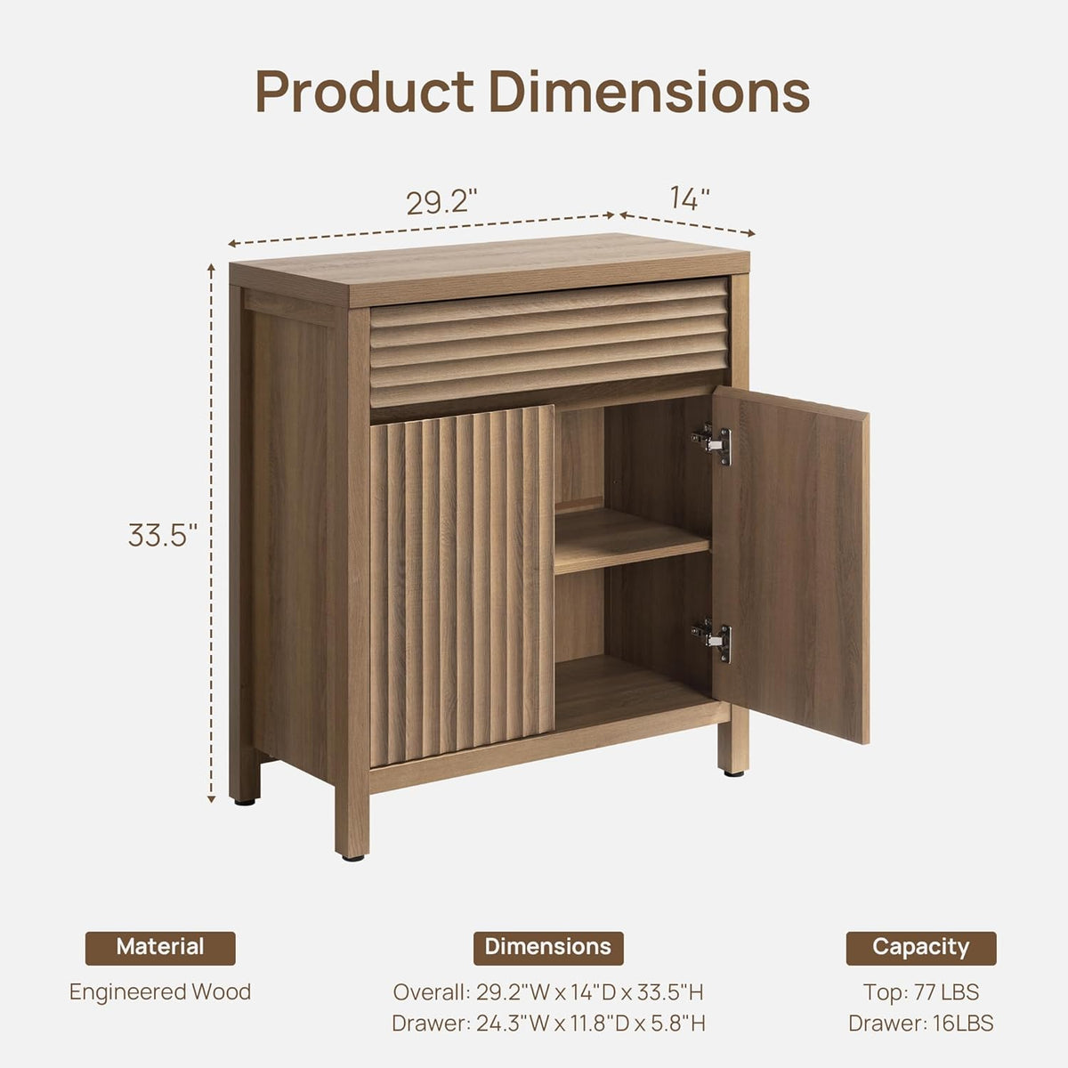 SICOTAS 87" Extra Large Buffet Cabinet with Storage, Modern Fluted Sideboard Cabinet with Drawers & Adjustable Shelves, Premium Credenza for Large Spaces, Reclaimed Caramel Oak, 3 PCS