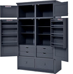 Tall Kitchen Pantry Cabinet with Adjustable Shelves, Freestanding Large Cupboard with 8 Door Shelves, 4 Pull-Out Trays, 6 Drawers for Kitchen, Dining Room (Grey)