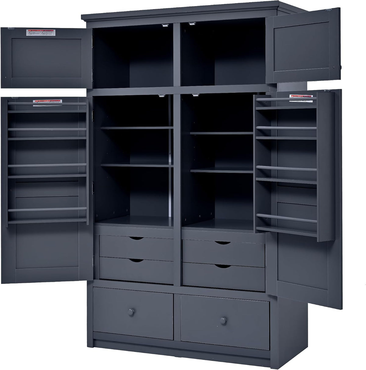 Tall Kitchen Pantry Cabinet with Adjustable Shelves, Freestanding Large Cupboard with 8 Door Shelves, 4 Pull-Out Trays, 6 Drawers for Kitchen, Dining Room (Grey)