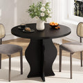 31.5 Inch Small Round Dining Table for 2, Modern Farmhouse Wood Kitchen Table, Rustic Black Circle Dining Room Table with Pedestal Base for Kitchen and Dining Room Furniture