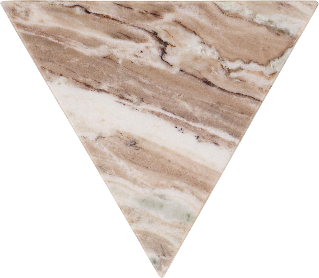 SAFAVIEH Couture Collection - Leah Bryanna White & Brown Marble Accent Table, Triangle Top Drink Table, Sculptural Pedestal Design (SFV9751B)