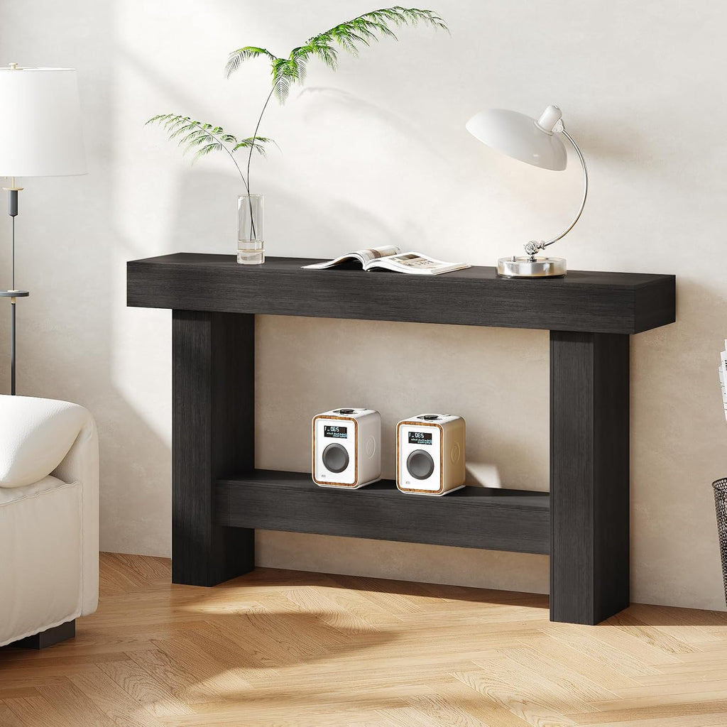 55 Inch Farmhouse Console Table, Wooden Rectangular Sofa Table Behind the Couch, Industrial Entryway Tables with Storage for Living Room, Entrance, Hallway