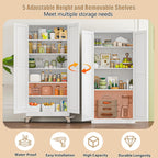 75" H Metal Pantry Storage Locker Cabinet with Wheels,Rolling Kitchen Pantry Cabinet with 2 Doors and 5 Adjustable Shelves, Lockable Steel Garage Tool Cabinet Organization for Home,Gym,School,White