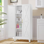 61" Kitchen Pantry Cabinet, Metal Storage Cabinet with 2 Doors and 3 Adjustable Shelves, White Food Pantry Cupboard for Kitchen, Dining Room, Living Room and Bathroom (White)
