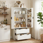 Hassyee 72" Modern Fluted Kitchen Pantry Cabinet with 2 Large Drawers & 8-Door Spice Rack, Freestanding Storage Organizer for Bathroom, Dining Room, Office, Entryway, White