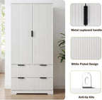 72" Modern Fluted Kitchen Pantry Cabinet, Freestanding Food Storage Cupboard with 2 Large Drawers & 8-Door Spice Rack,Storage Organizer for Kitchen, Bathroom, Dining Room,White