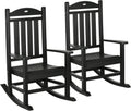 Outsunny 2 Pieces Outdoor Rocking Chair, All Weather-Resistant HDPE Rocking Patio Chairs with Rustic High Back, Armrests, Oversized Seat and Slatted Backrest, 350lbs Weight Capacity, Black
