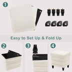 CAROLMADE Folding Storage Ottoman Cube Sherpa Footstool with Wood Legs Ottoman Footrest for Living Room and Bedroom, White 15"x12.6"x15.4"