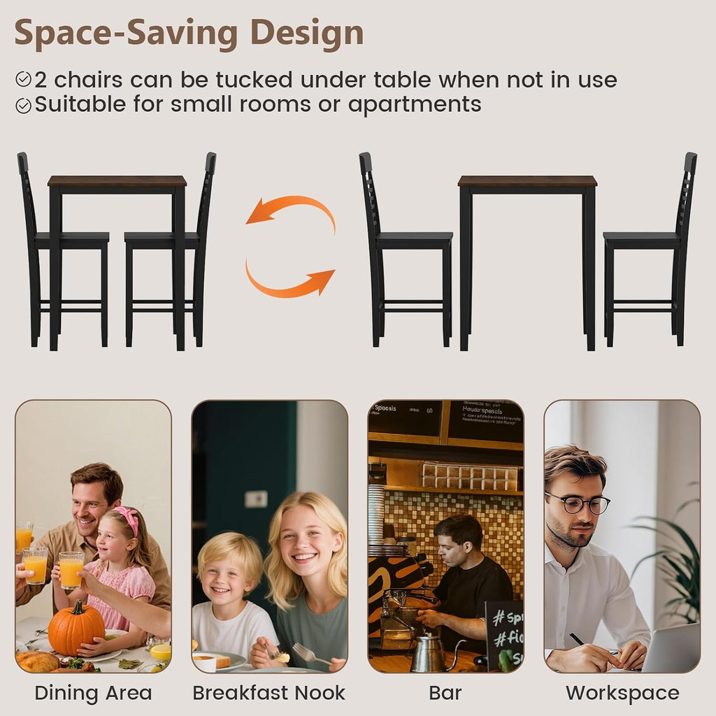 Giantex 5-Piece Dining Table Set for 4, Counter-Height Square Kitchen Table and Chairs Set with Rubber Wood Frame, Curved Back, Footrest, Bar Table Set for Small Place Dinette Breakfast Nook