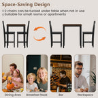 Giantex 5-Piece Dining Table Set for 4, Counter-Height Square Kitchen Table and Chairs Set with Rubber Wood Frame, Curved Back, Footrest, Bar Table Set for Small Place Dinette Breakfast Nook