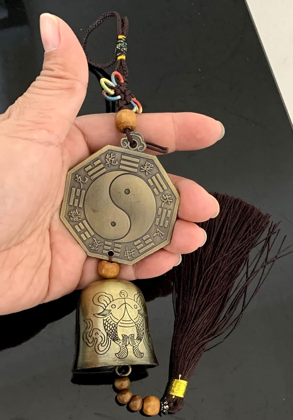 Traditional Lucky Feng Shui Wind Chime Bell Hanging Ornament Decoration for Protection Success Peace and Wealth (Bagua)