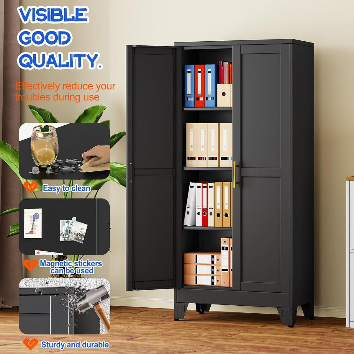 GAIOUS 61''Tall Metal Garage Storage Cabinet,File Cabinet with Door and Adjustable Shelves, Outdoor Steel Tool Cabinet for Home,Office,Warehouse,Garage,Black