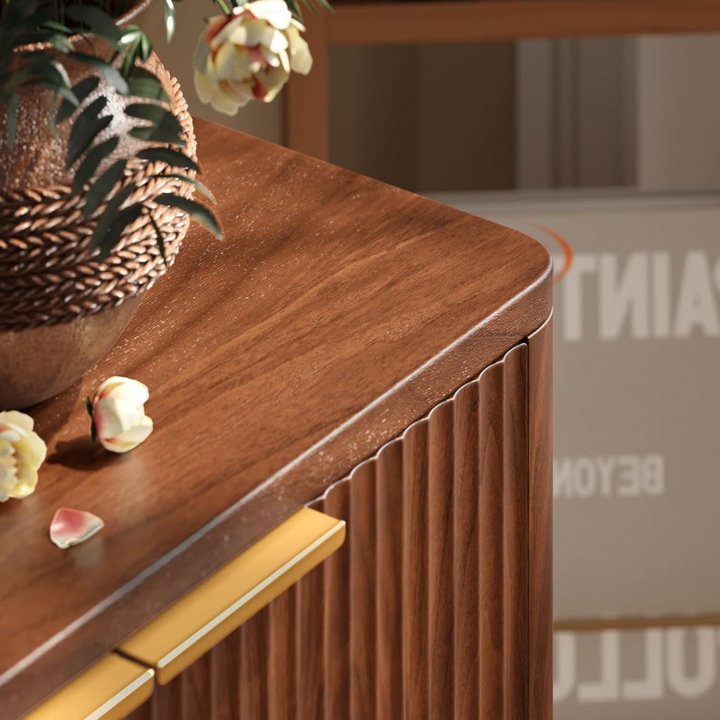 Evermagin 67" Fluted Walnut Buffet Cabinet with Storage
