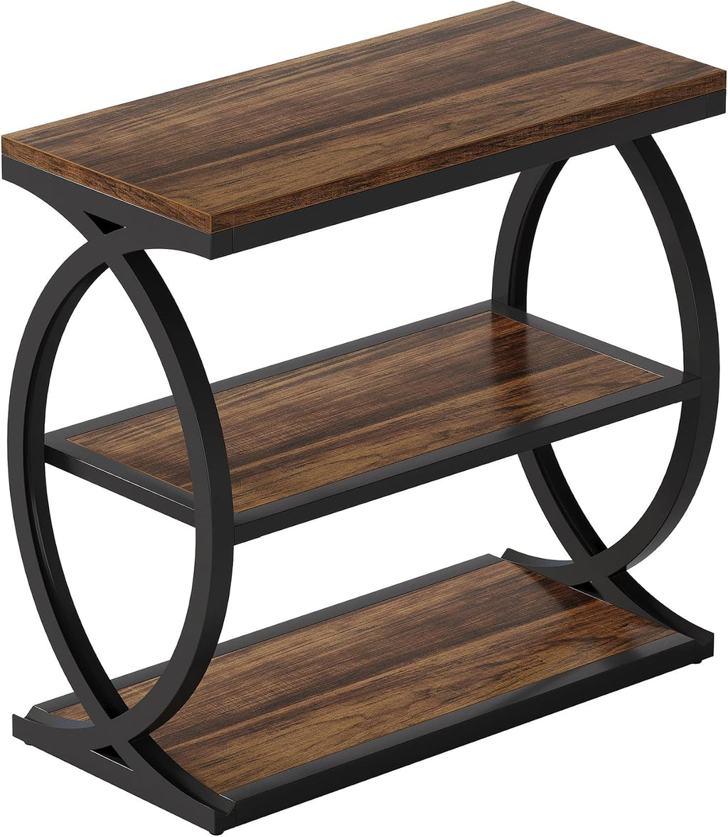 Tribesigns End Table, Narrow 3-Tier End Table for Living Room, Industrial Wooden Side Table with Metal Frame, Small Bedside Nightstand for Bedroom, Small Spaces, Rustic Brown