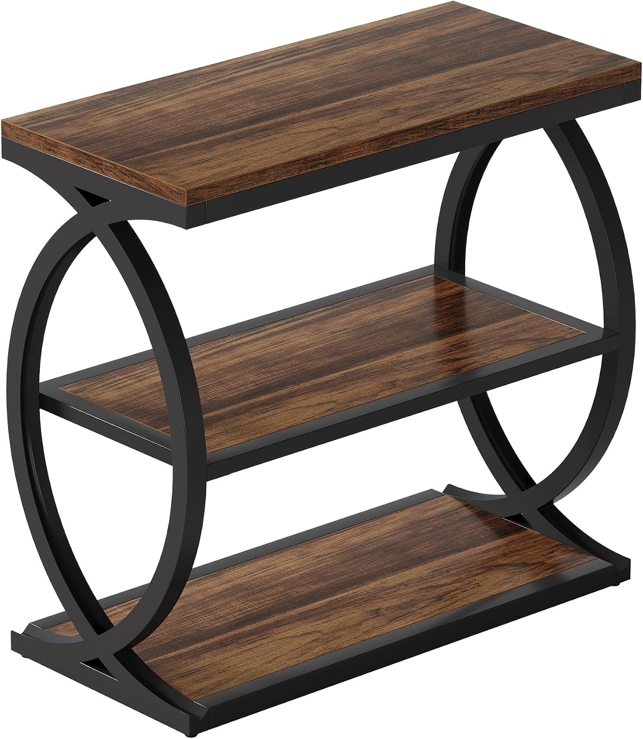 Tribesigns End Table, Narrow 3-Tier End Table for Living Room, Industrial Wooden Side Table with Metal Frame, Small Bedside Nightstand for Bedroom, Small Spaces, Rustic Brown