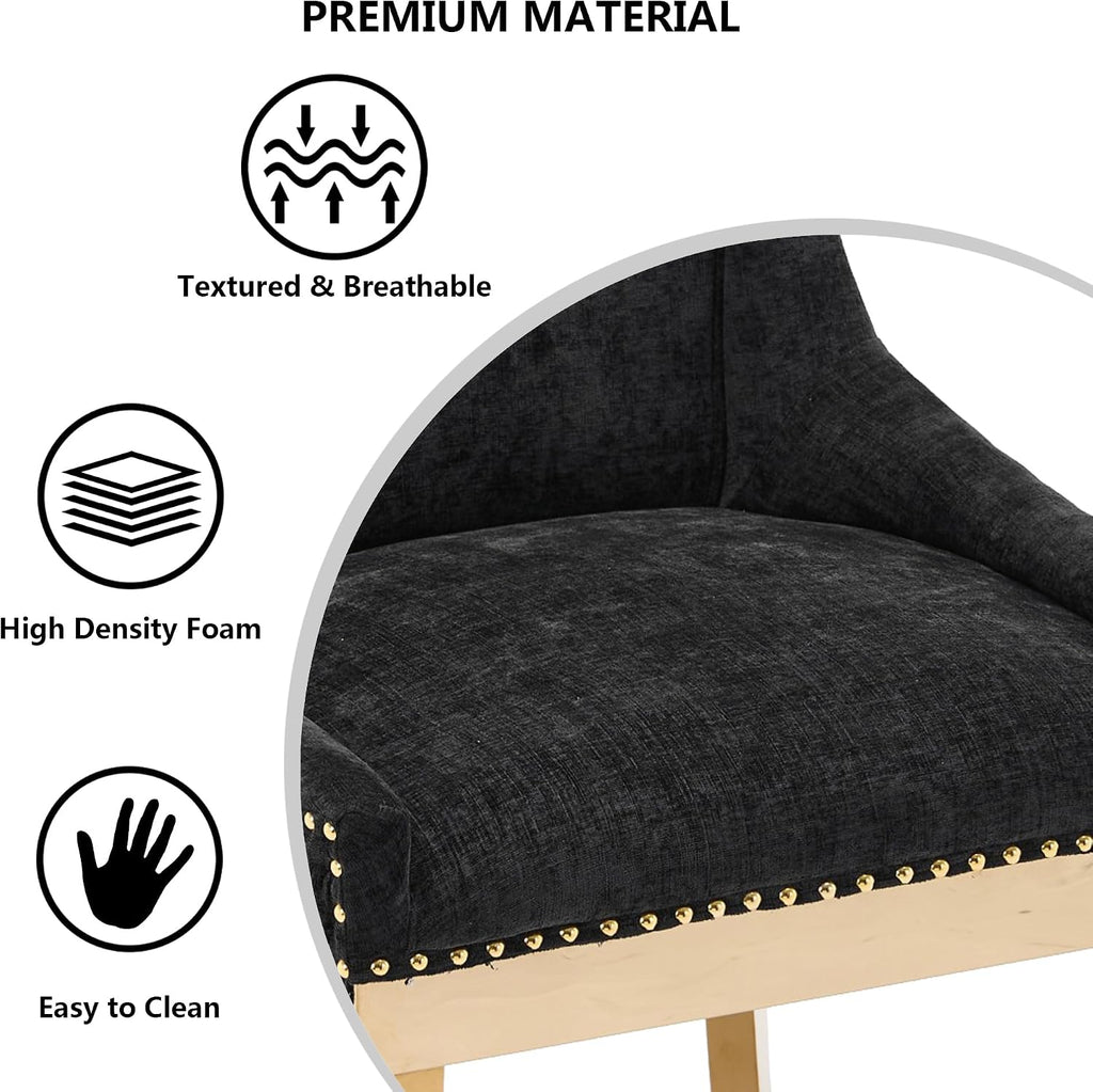 Luxury Fabirc Upholstered Dining Chairs Set of 2,Neutral Chenille Kitchen Room Chair with Nailhead Trim,Modern Padded Side Chairs for Dining Room,Living Room,Bar (Black-Gold, Set of 2)