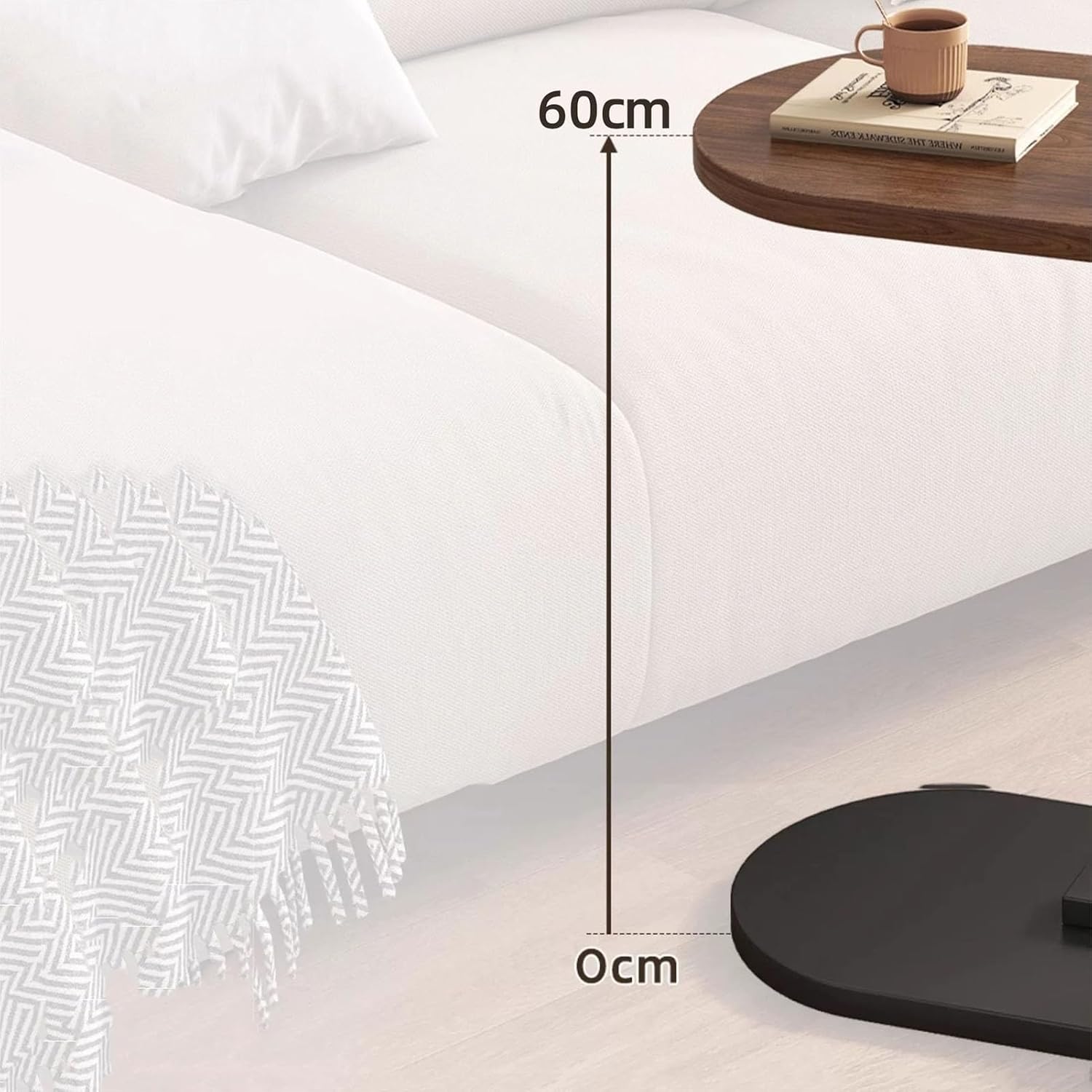 TY&WJ Small Side Table End Table,C Shaped Oval Coffee Table Wooden TV Tray Narrow Couch Arm Tray Tables for Snack Drink Tray Living Room Bedroom,F,60x45x30cm(24x18x12inch)