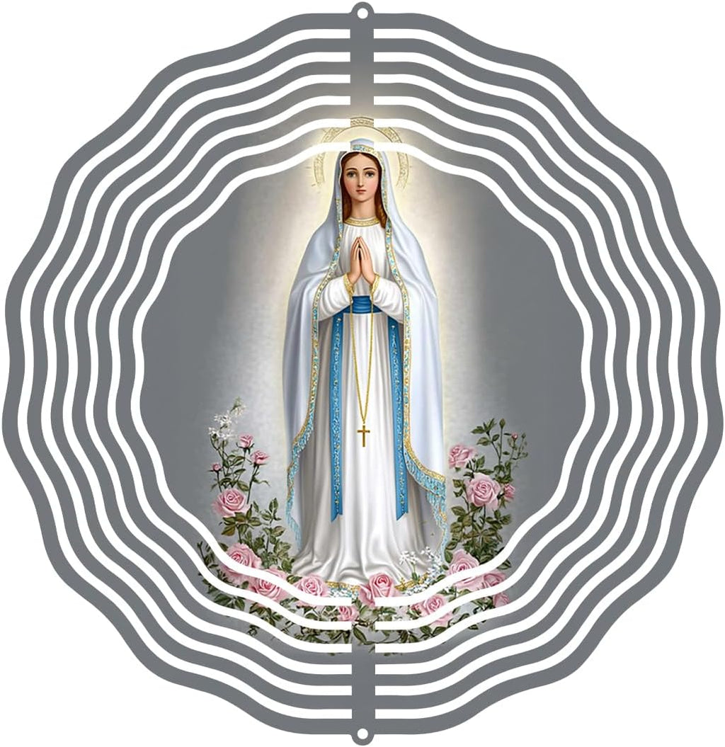Virgin Mary Prayer Wind Spinner, Metal Wind Spinners Outdoor Indoor, Virgin Mary Cross Hanging Garden Decor for Outside, Stainless Wind Spinners for Yard and Garden 10 inch 3D (25.76X25 CM)