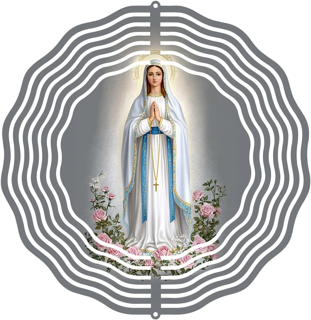 Virgin Mary Prayer Wind Spinner, Metal Wind Spinners Outdoor Indoor, Virgin Mary Cross Hanging Garden Decor for Outside, Stainless Wind Spinners for Yard and Garden 10 inch 3D (25.76X25 CM)