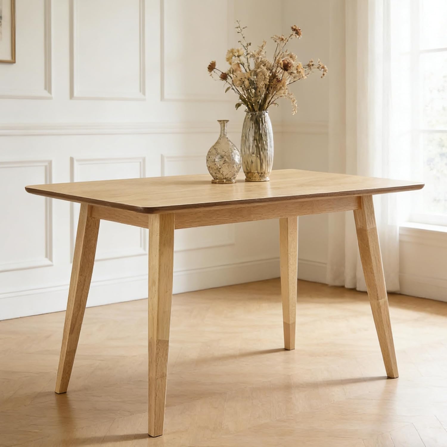 FSC Certified Wood Dining Room Table, 51in Small Rectangular Kitchen Table Space Friendly, Easy Assemble Solid Rubberwood Leg Table for Apartment (Table Only)