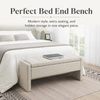 47.25 Inch Storage Ottoman Bench, Linen Upholstered, Light Grey | End of Bed Storage Bench, Entryway Shoe Bench and Footrest for Bedroom, Living Room, Dorm, Window Area and Small Spaces