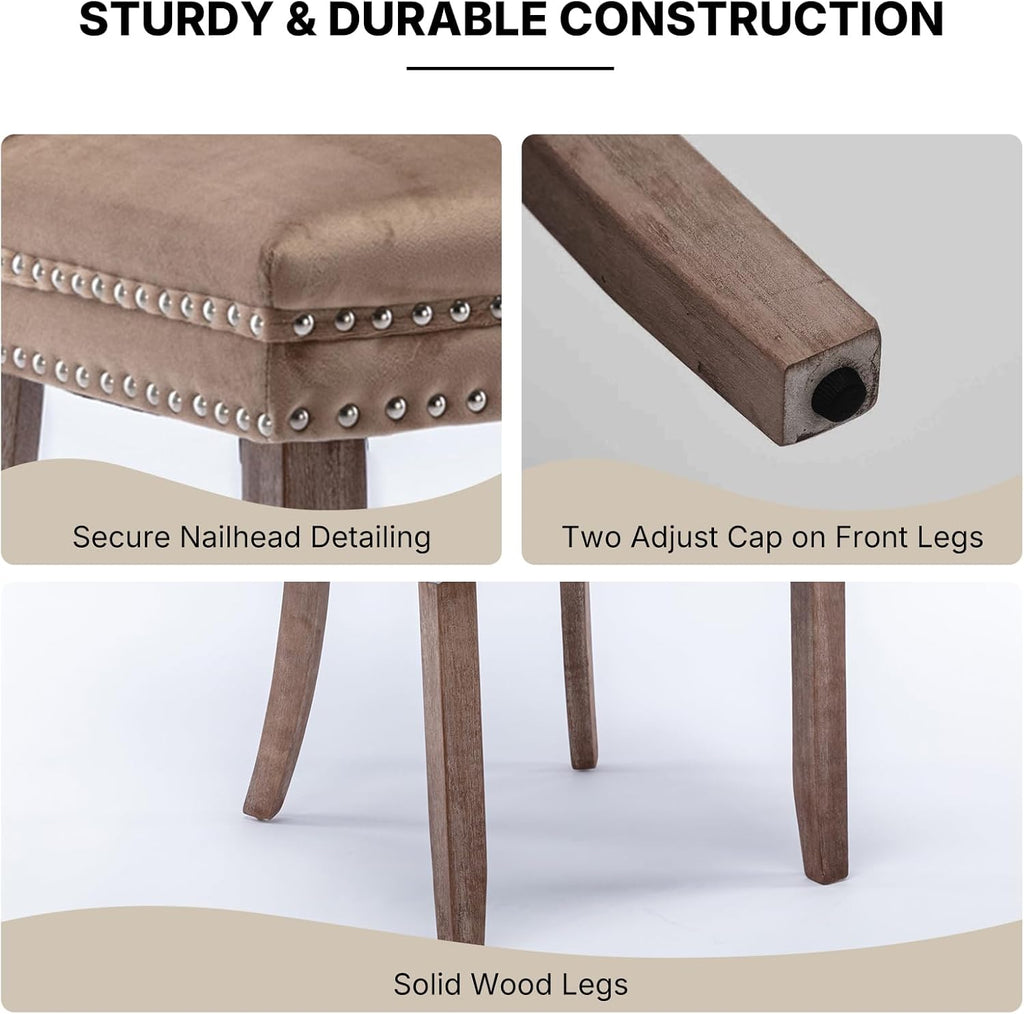 OVENTA Modern Tufted Upholstered Dining Chairs Set of 6, Sand Velvet Dining Room Chair with Solid Wood Legs, Sillas de Comedor, Kitchen Chairs (Sand, Velvet Set of 6)