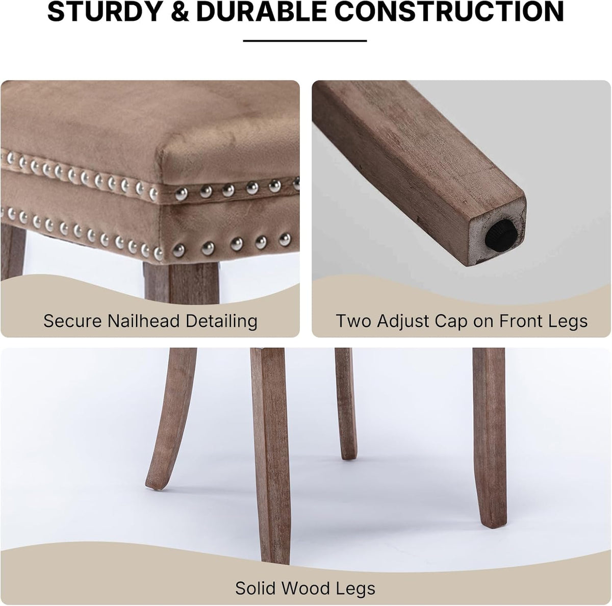 OVENTA Modern Tufted Upholstered Dining Chairs Set of 6, Sand Velvet Dining Room Chair with Solid Wood Legs, Sillas de Comedor, Kitchen Chairs (Sand, Velvet Set of 6)