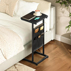 HOOBRO C Shaped End Table, 28.3" Side Table for Small Spaces, Couch Table with Storage Bag, Slide Under Sofa Side Table, for Living Room, Bedroom, Black BB40SF01