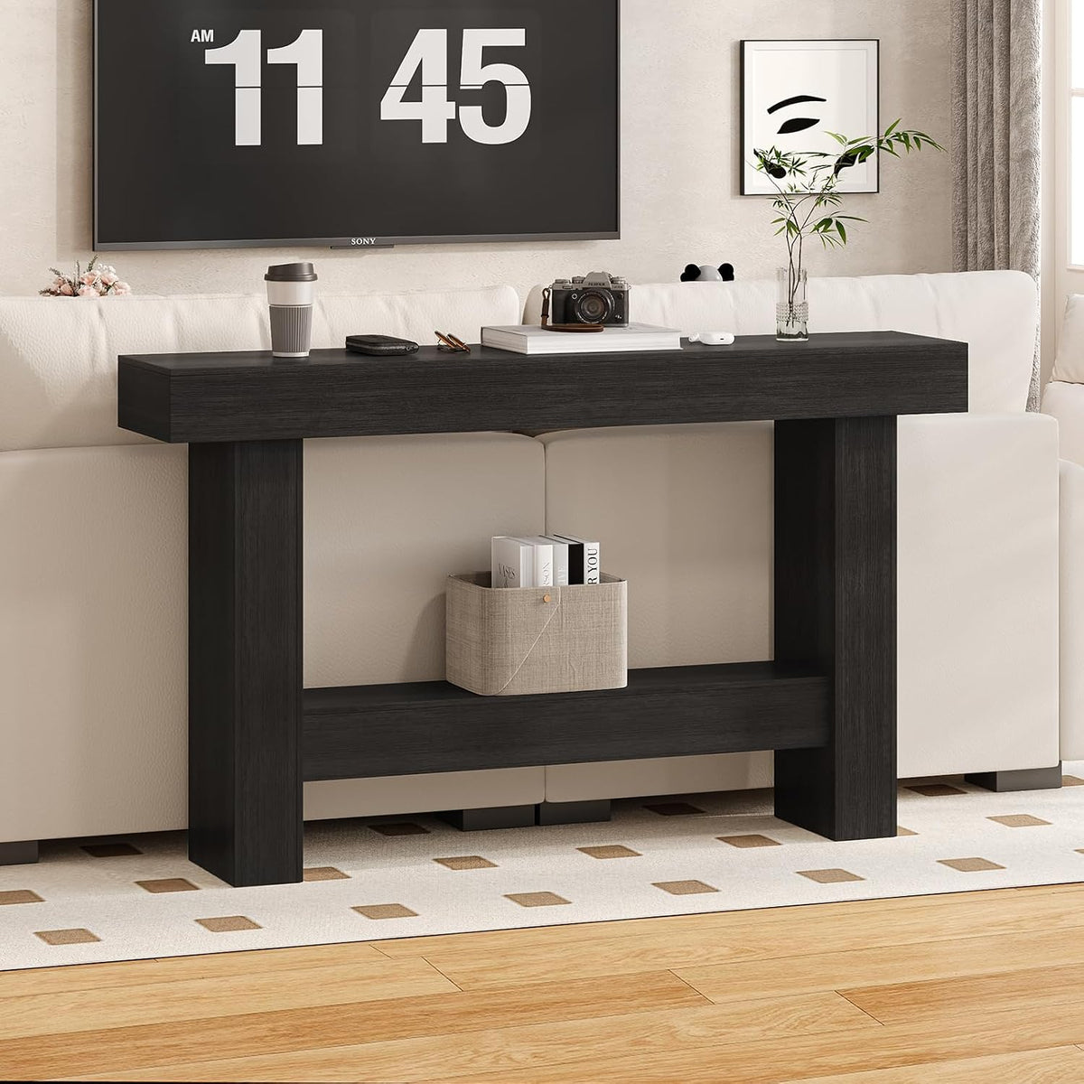55 Inch Farmhouse Console Table, Wooden Rectangular Sofa Table Behind the Couch, Industrial Entryway Tables with Storage for Living Room, Entrance, Hallway