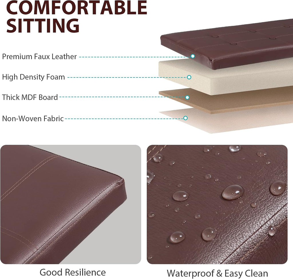 SUPER DEAL 30 inch Storage Ottoman, Faux Leather Folding Ottoman Bench, Padded Footrest, Entryway Seating Bench for Bedroom Living Room Entryway, Holds up to 660 lb, Brown
