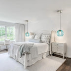 Light Blue Glass Pendant Lights Kitchen Island Lighting Globe Pendant Light Fixtures Modern Pendant Lighting for Bedroom Living Dining Room Light Fixture (7.87 in, 2 Pack)