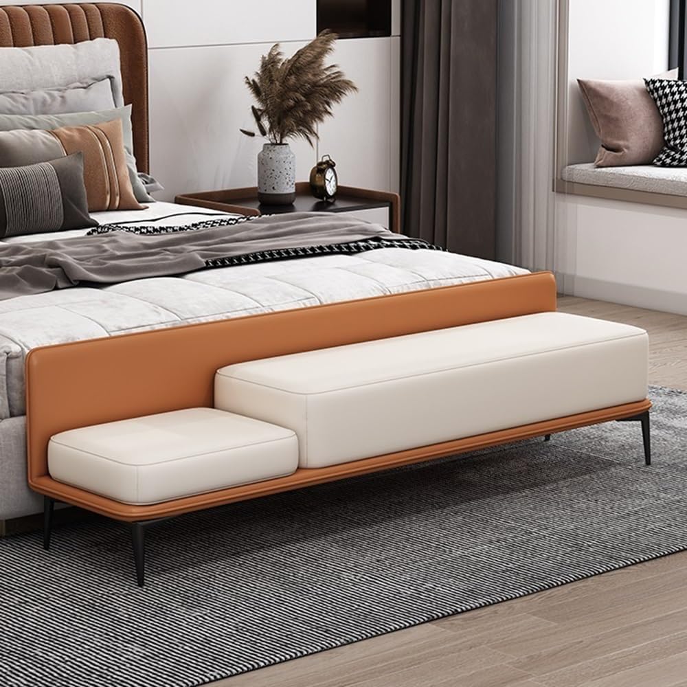 Modern Bed End Stool Modern Bedside Bench Bedroom Entrance Shoe Long Sofa Entryway(Brown)