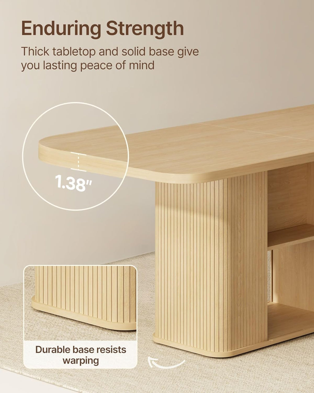 SUNCOZE Mid-Centur Dinner Tables for 4/6/8, 70.9" Rectangle Dining Room Table with Large Tabletop and Sliding Tambour Doors, Fluted Dining Table 2-Layer Storage for Kitchen and Living Room, Wood
