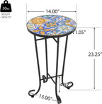 Outdoor Round Side Table,Ceramic Top Patio End Table with Metal Frame,Modern Small Accent Table Coffee Tea Table for Patio Garden Balcony Porch Indoor 14" Classic Revival